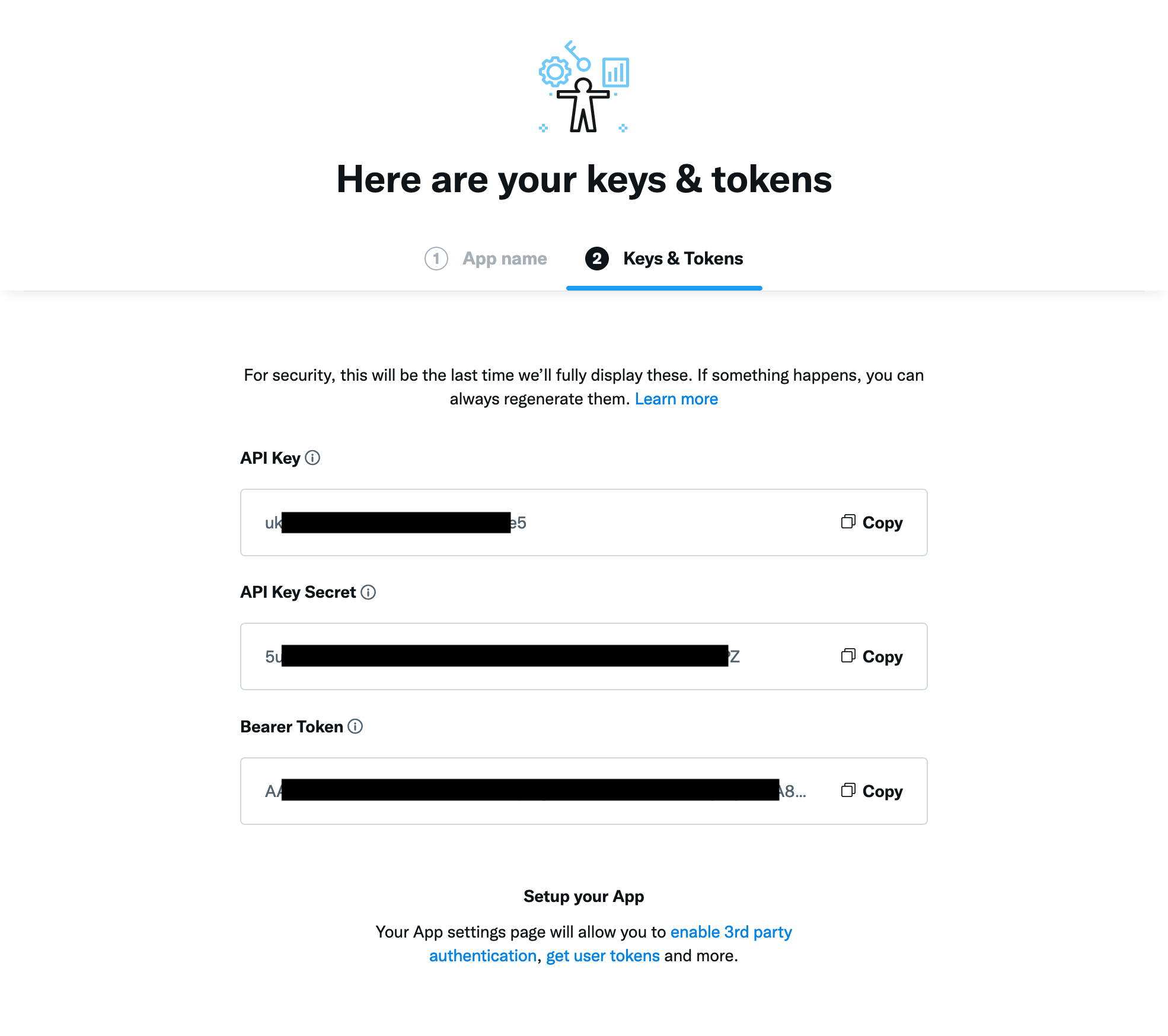 Twitter Social Sign In shows Keys & Tokens
